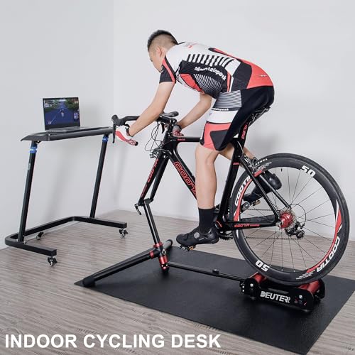 CXWXC Escritorio para Bicicleta de Entrenamiento en Interiores, Soporte para computadora de Altura Ajustable con Superficie Antideslizante - Mesa portátil para Ejercicios con Ruedas bloqueables