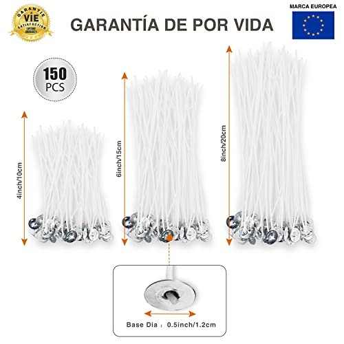 CZ Store Pack 150 Mechas para Velas |9x17.5x20CM|✮✮GARANTÍA DE por Vida✮✮| Algodón Orgánico Natural, Pre Encerado con Cera de Soja - Larga Duración, Combustión Limpia, Sin Humo Negro