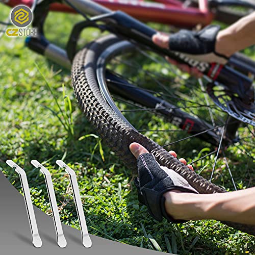 CZ Store Palanca Neumáticos Bicicleta | Juego de 3 | Metal - ✮✮GARANTÍA DE por Vida✮✮ - con Gancho Curvo, Herramienta Acero Inoxidable - Accesorios de Reparación y Mantenimiento de BMX, MTB