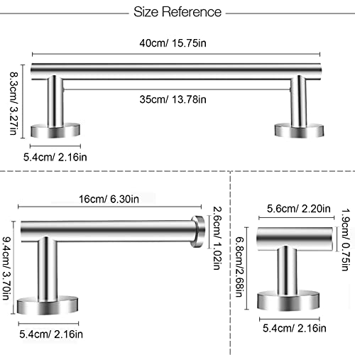 Czemo 3 Piezas Juego de Accesorios de baño con Barras de Toalla，Soporte Montado en la Pared de Acero Inoxidable,Plata 16",1 de Papel,1 Ganchos para Albornoz