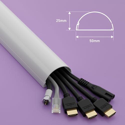 D-Line Maxi 1M5025W, Canaletas decorativas para cables de TV, Una solución cómoda que organiza y cubre los cables de TV en la pared - 50 x 25 mm y 1 metro de longitud en color blanco