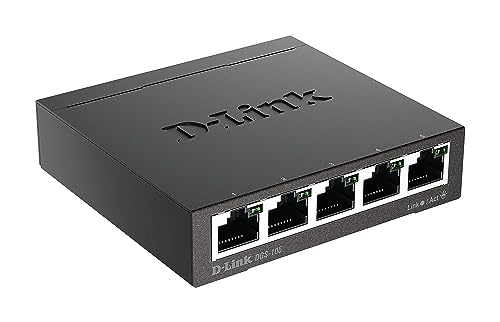 D-Link DGS-105 - Switch de red (5 puertos Gigabit RJ-45, 10/100/1000 Mbps, chasis metálico, IGMP snooping, autosensing, priorización de tráfico QoS 802.1p) color negro