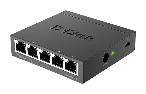 D-Link DGS-105 - Switch de red (5 puertos Gigabit RJ-45, 10/100/1000 Mbps, chasis metálico, IGMP snooping, autosensing, priorización de tráfico QoS 802.1p) color negro