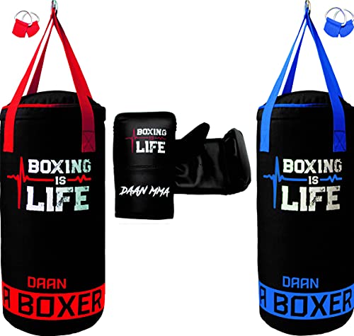 DAAN MMA Juego de saco de boxeo para niños con guantes de boxeo, entrenamiento de Muay Thai, fitness, kickboxing, grappling, tailandés, sparring, karate, taekwondo, ejercicio y fitness, 55 cm, sin