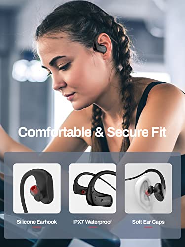 DACOM Auriculares Inalámbricos, Auriculares Deportivos con cancelación de Ruido IPX7 Auriculares con Banda para el Cuello Impermeables 20 Horas In-Ear Auriculares Deportivos Bluetooth Negro