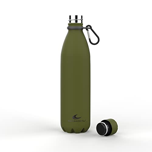 Daikoku - Botella Termica de Acero Inoxidable 750ML | A Prueba de Fugas | Bebidas Calientes por 12 Horas y Frías por 24 | Seguro y Saludable | Ideal para Senderismo, Gimnasio, Oficina | Verde Militar