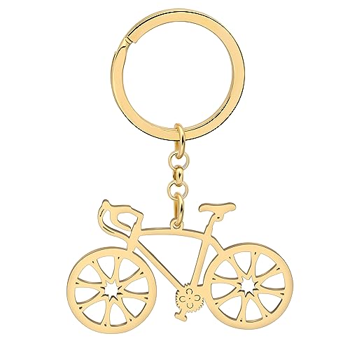 DALANE Llavero de Acero Inoxidable de Bici Linda Joyería de Bicicleta para Mujeres de las Muchachas Encantos Regalos Llavero de la Cartera Anillos (Chapado Oro 18K A)