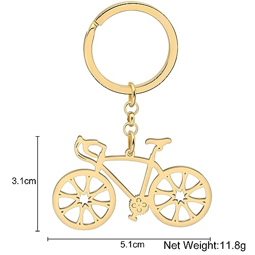 DALANE Llavero de Acero Inoxidable de Bici Linda Joyería de Bicicleta para Mujeres de las Muchachas Encantos Regalos Llavero de la Cartera Anillos (Chapado Oro 18K A)