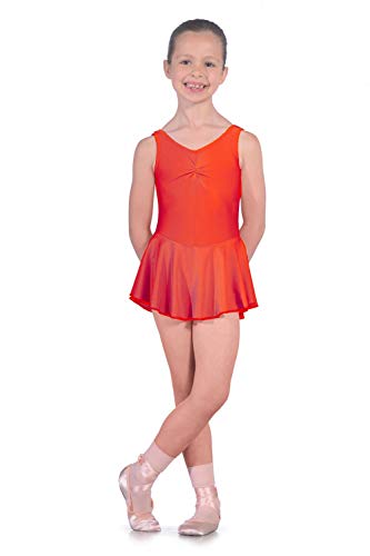 Dancewear Central Istdj-Maillot de Licra con Falda, Niñas, Rojo, 9-10 años