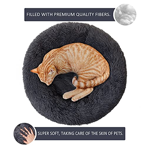 DanceWhale Redonda Cama Perro Gato Cama Cama de Felpa para Mascota Lavable Sofa Suave Cachorro Calentito Cojín(50cm, Gris Oscuro)