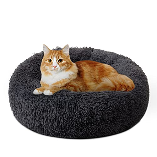 DanceWhale Redonda Cama Perro Gato Cama Cama de Felpa para Mascota Lavable Sofa Suave Cachorro Calentito Cojín(50cm, Gris Oscuro)