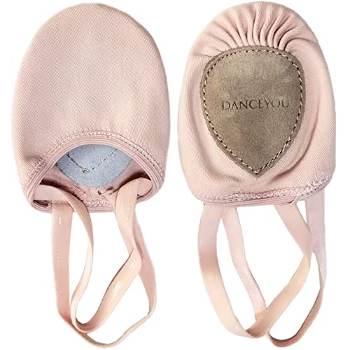 DANCEYOU Punteras Gimnasia Ritmica Medias Zapatillas Ballet Lienzo Suela de Cuero Zapatos de Gimnasia Rítmica Danza Moderna Rosa XS