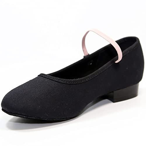 DANCEYOU Zapatos de Baile Caracter de Lona con Tacón Negros Bajo para Mujeres y Niñas Zapatos de Baile Modernos Salón Casuales Talla del Fabricante 38, EU 37