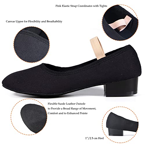 DANCEYOU Zapatos de Baile Caracter de Lona con Tacón Negros Bajo para Mujeres y Niñas Zapatos de Baile Modernos Salón Casuales Talla del Fabricante 38, EU 37