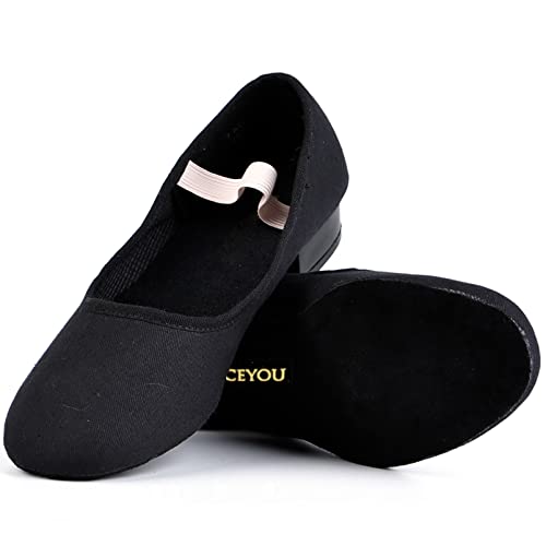 DANCEYOU Zapatos de Baile Caracter de Lona con Tacón Negros Bajo para Mujeres y Niñas Zapatos de Baile Modernos Salón Casuales Talla del Fabricante 38, EU 37