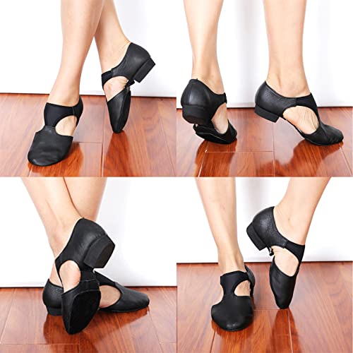 DANCEYOU Zapatos de Jazz para Mujer con Suela Blanda Zapatos de Baile Latino para Hombre Sandalias de Enseñanza de Baile de Cuero para Baile de Salón Salsa Latina Moderna, Negro EU 38.5