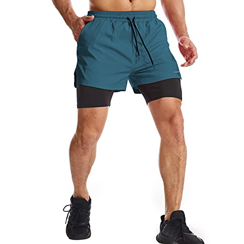 Danfiki Pantalones Cortos de Running para Hombre con Bolsillo para teléfono Entrenamiento Ligeros de Secado rápido