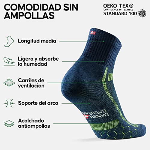 DANISH ENDURANCE 3 Pares Calcetines de Running, Antiampollas, Calcetines Técnicos para Deporte, Hombres y Mujeres, Multicolor (1 x Negro/Gris, 1 x Gris/Negro, 1 x Azul/Amarillo), 39-42