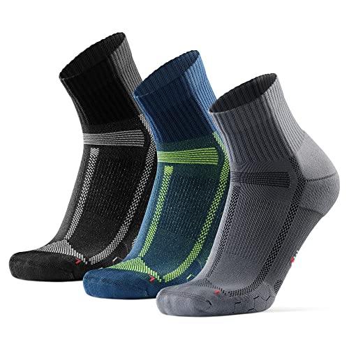 DANISH ENDURANCE 3 Pares Calcetines de Running, Antiampollas, Calcetines Técnicos para Deporte, Hombres y Mujeres, Multicolor (1 x Negro/Gris, 1 x Gris/Negro, 1 x Azul/Amarillo), 39-42