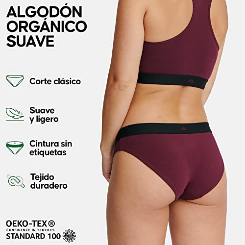 DANISH ENDURANCE Braguita de Algodón Orgánico, Ropa Interior Mujer Suave, (x2 Negro, x2 Gris Oscuro, x2 Granate), M