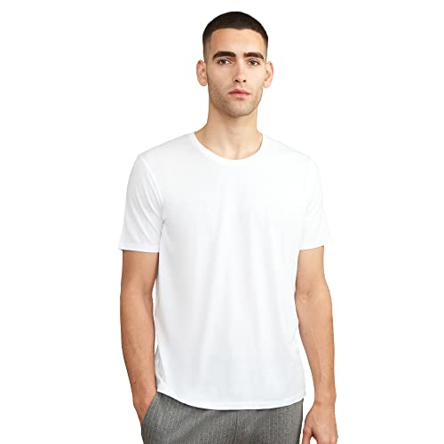 DANISH ENDURANCE Camiseta de Algodón Orgánico para Hombre de Manga Corta, Cuello Redondo o en V…, Cuello Redondo - Blanco, XL