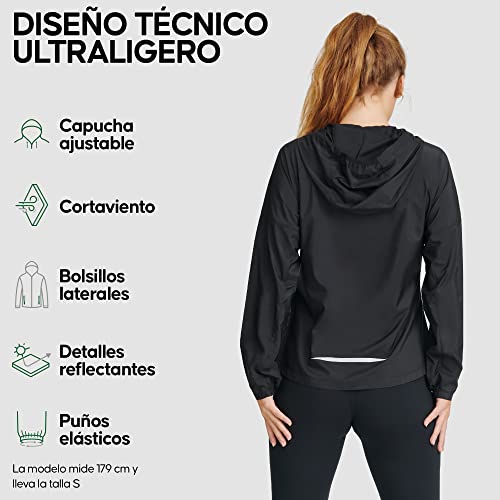 DANISH ENDURANCE Cortavientos Para Mujer, Chaqueta Deportiva con Capucha Ajustable, Puños Elásticos, Negro, M