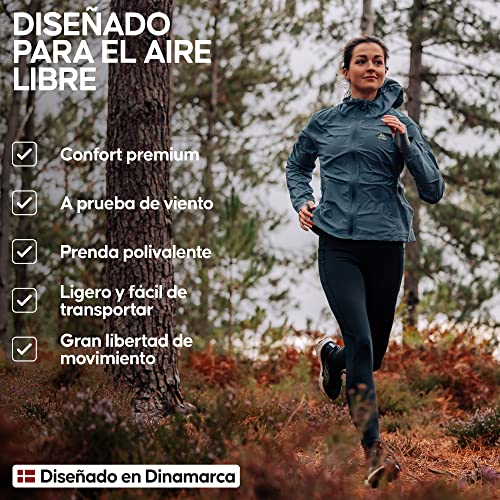 DANISH ENDURANCE Cortavientos Para Mujer, Chaqueta Deportiva con Capucha Ajustable, Puños Elásticos, Negro, M