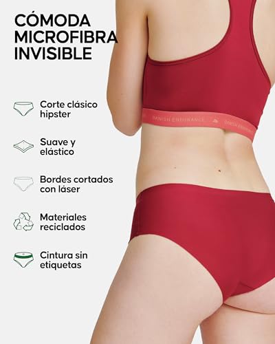 DANISH ENDURANCE Pack de 3 Braguitas Hipster de Microfibra para Mujer, Corte con láser, Cómodas, Sin Costuras, Multicolor (1x Negro, 1x Rosa Terra Cotta, 1x Rubí), XL