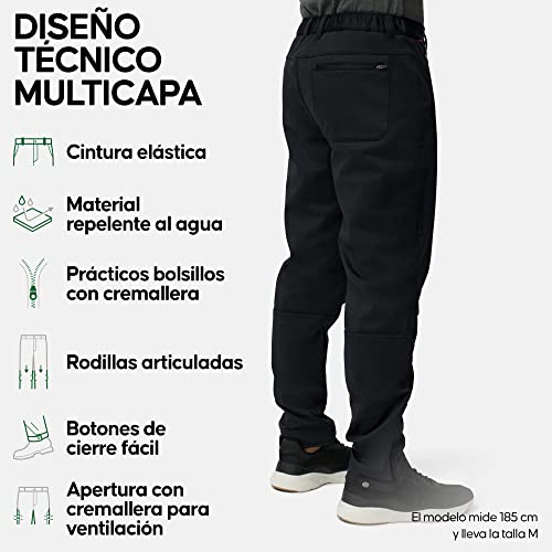 DANISH ENDURANCE Pantalón Softshell para Hombre, Forro Polar, Cortavientos, Repelente al Agua, Aislante, Negro, L