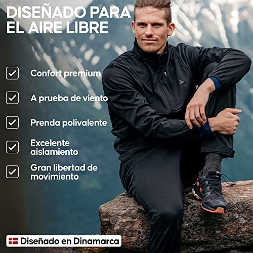 DANISH ENDURANCE Pantalón Softshell para Hombre, Forro Polar, Cortavientos, Repelente al Agua, Aislante, Negro, L