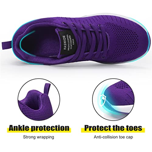 Dannto Zapatos Deporte Mujer Zapatillas Deportivas Correr Gimnasio Casual Zapatos para Caminar Mesh Running Transpirable Aumentar Más Altos Sneakers (Morado-B,36)