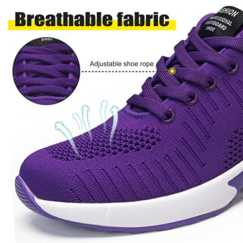 Dannto Zapatos Deporte Mujer Zapatillas Deportivas Correr Gimnasio Casual Zapatos para Caminar Mesh Running Transpirable Aumentar Más Altos Sneakers (Morado-B,36)