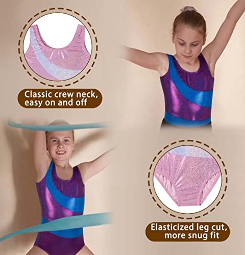 DANSHOW Maillots de Gimnasia Leotardos de Gimnasia para Niñas Leotardos brillantes Maillots Sin Mangas de baile para Niños 2-10 Años(5701-08-XL)