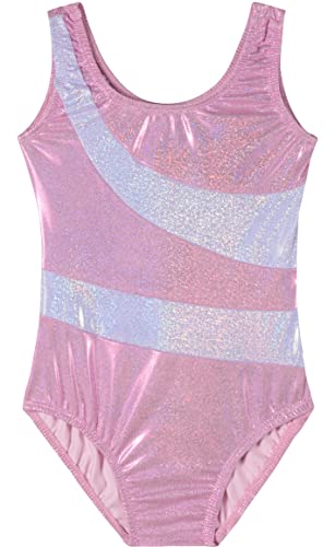 DANSHOW Maillots de Gimnasia Leotardos de Gimnasia para Niñas Leotardos brillantes Maillots Sin Mangas de baile para Niños 2-10 Años(5701-08-XL)