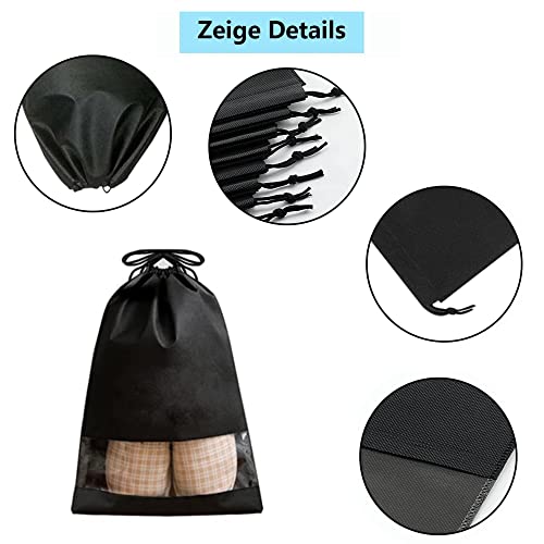 Dantolo 12pcs No Tejida Bolsa Zapatos Negro Portátil Prueba de Humedad Almacenamiento Bolsa para Viajes Hogar con Cordón Portátil con Ventana Transparent 44x32cm