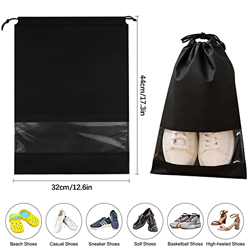 Dantolo 12pcs No Tejida Bolsa Zapatos Negro Portátil Prueba de Humedad Almacenamiento Bolsa para Viajes Hogar con Cordón Portátil con Ventana Transparent 44x32cm