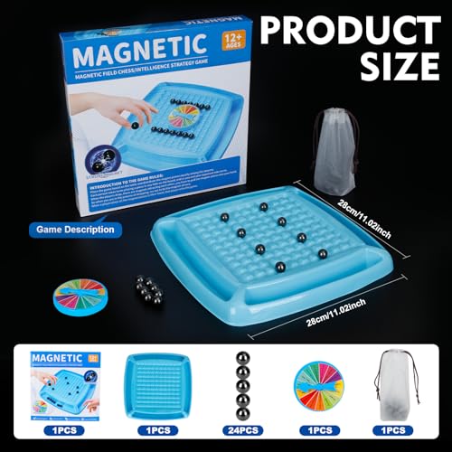 DAOUZL Magnetic Chess Game, Juego de Ajedrez Magnético, 24 Piezas Magnéticas con 1 Ruleta de Castigo, Juego de imanes de Mesa, Magnetic Juego de Ajedre para Reuniones Familiares y Viajes