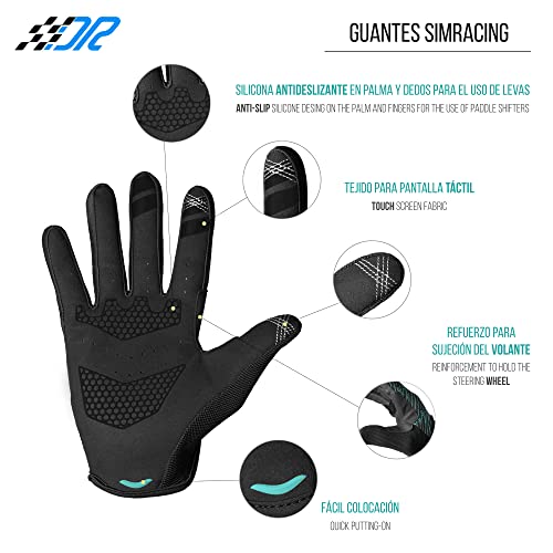 DAPPER RACING | Guantes SIM RACING | Apto para Pantalla Táctil | Refuerzo en la Palma | Silicona Antideslizante | Agarre Óptimo | Ligero y Transpirable | Diseñados para SimRacers | Serie Green GT (XL)