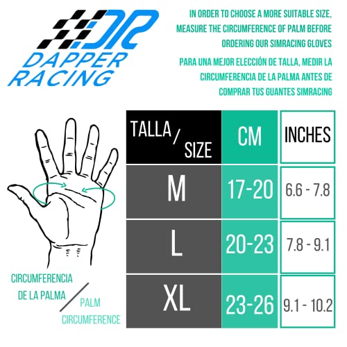 DAPPER RACING | Guantes SIM RACING | Apto para Pantalla Táctil | Refuerzo en la Palma | Silicona Antideslizante | Agarre Óptimo | Ligero y Transpirable | Diseñados para SimRacers | Serie Green GT (XL)