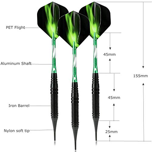 Dardos con Punta de plástico, Dardos Dardos 19 Gramos, e Dardos Dardos 19 g, Verde Azul Rojo Negro Dart Shaft Flight Accesorios con Bolsillo para Tablero de Dardos electrónico, Dardos Blandos