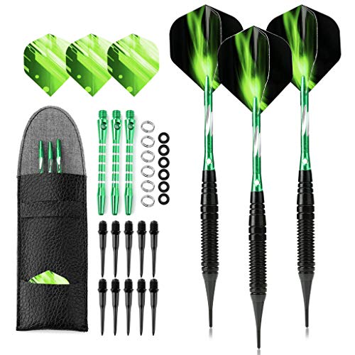 Dardos con Punta de plástico, Dardos Dardos 19 Gramos, e Dardos Dardos 19 g, Verde Azul Rojo Negro Dart Shaft Flight Accesorios con Bolsillo para Tablero de Dardos electrónico, Dardos Blandos