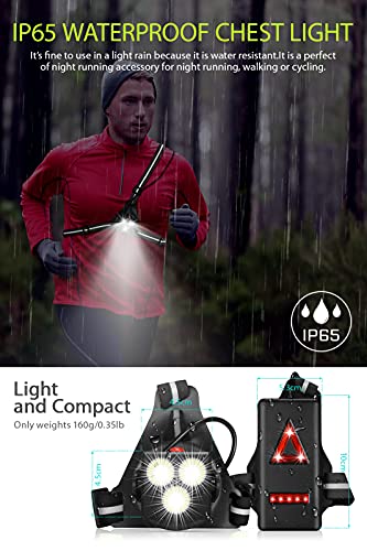 DAWINSIE Luz para Correr Running con Recargables USB Impermeable, Luz Led Frontal Correr, Lámpara 3 Modos, con Cinta reflectante, Liviano, Cómodo e Ideal para Trotar, Competir (Black)