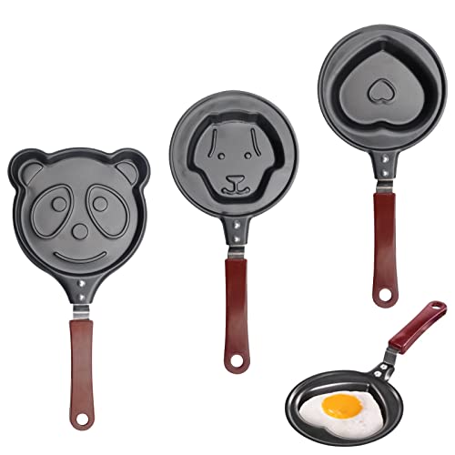 DAWRIS 3PCS Sarten Tortitas Antiadherente, 12cm Mini Frigideira Ovos Frigideira Panquecas Forma de Corazón de Animales, Sarten Pequeña con Mango Resistente al Calor Para Estufas de Gas y Inducción