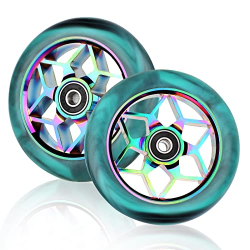 DBREAKS 2 Piezas Ruedas de de Repuesto para Patinete de Freestyle, 110mm, con Rodamientos ABEC-9, Stunt Scooter Wheels (Color-Azul)