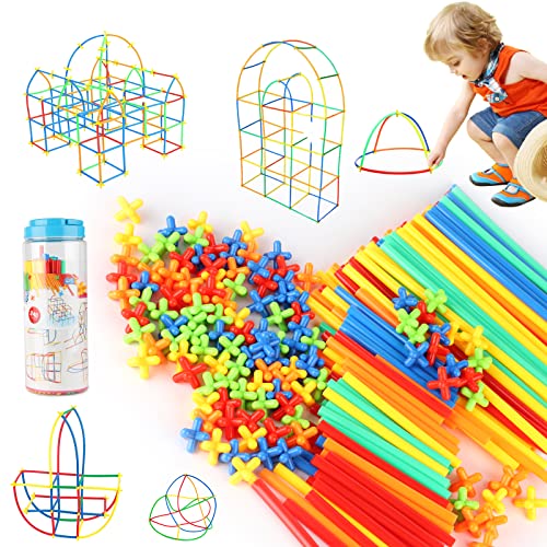 DBREAKS Kit de Construcción de Fuertes para Niños, 240 Piezas Pajitas y Conectores, Pajitas de construcción, Kids Fort Building Kit Piezas, Juguetes educativos para niños a Partir de 3 años