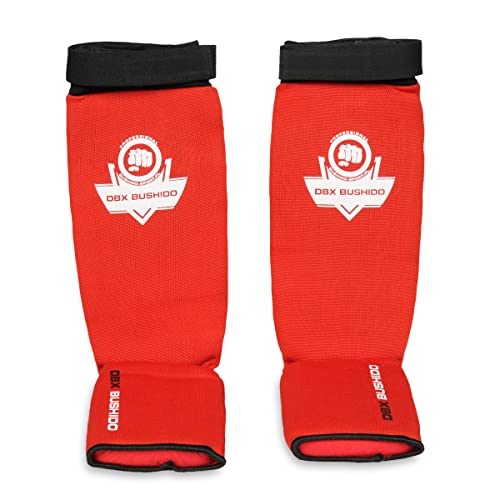 DBX BUSHIDO SPORT Espinilleras Kick Boxing - Elástico Espinilleras Muay Thai - Taekwondo Protecciones - Tibiales Kick Boxing - Entrenamiento Efectivo de MMA (XL, Rojo)