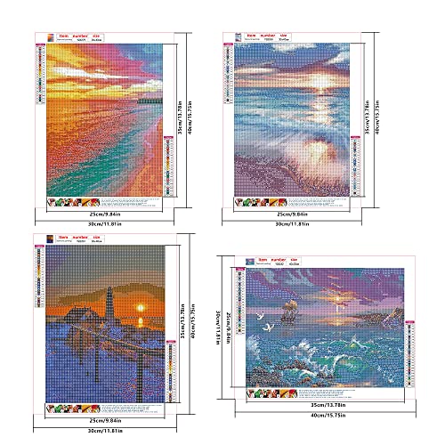 DCIDBEI Pintura de diamantes 5D 4 Unidades 30x40 cm Cuadros Manualidades 5D Paisajes de Mar Punto Diamante Puesta sol Paisaje Diamond Painting kit Completo Puzzle Diamantes Arte Diamante kit Imágenes