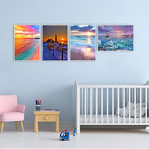 DCIDBEI Pintura de diamantes 5D 4 Unidades 30x40 cm Cuadros Manualidades 5D Paisajes de Mar Punto Diamante Puesta sol Paisaje Diamond Painting kit Completo Puzzle Diamantes Arte Diamante kit Imágenes