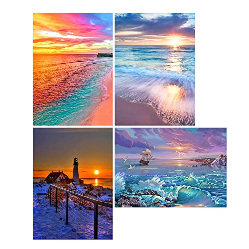 DCIDBEI Pintura de diamantes 5D 4 Unidades 30x40 cm Cuadros Manualidades 5D Paisajes de Mar Punto Diamante Puesta sol Paisaje Diamond Painting kit Completo Puzzle Diamantes Arte Diamante kit Imágenes