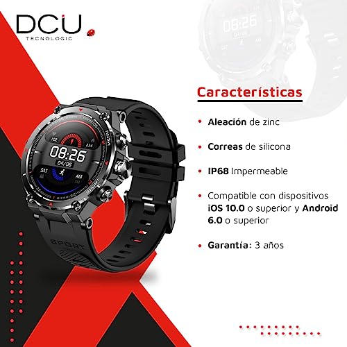 DCU TECNOLOGIC | Smartwatch GPS | Reloj Inteligente | Pantalla Táctil Amoled HD | 14 Modos Deporte | Notificaciones Apps y Llamadas | IP68* | Negro